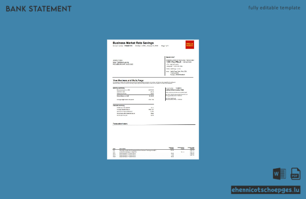 USA Wells Fargo Kontoauszug (Word-Version 2) – Beispielvorschau